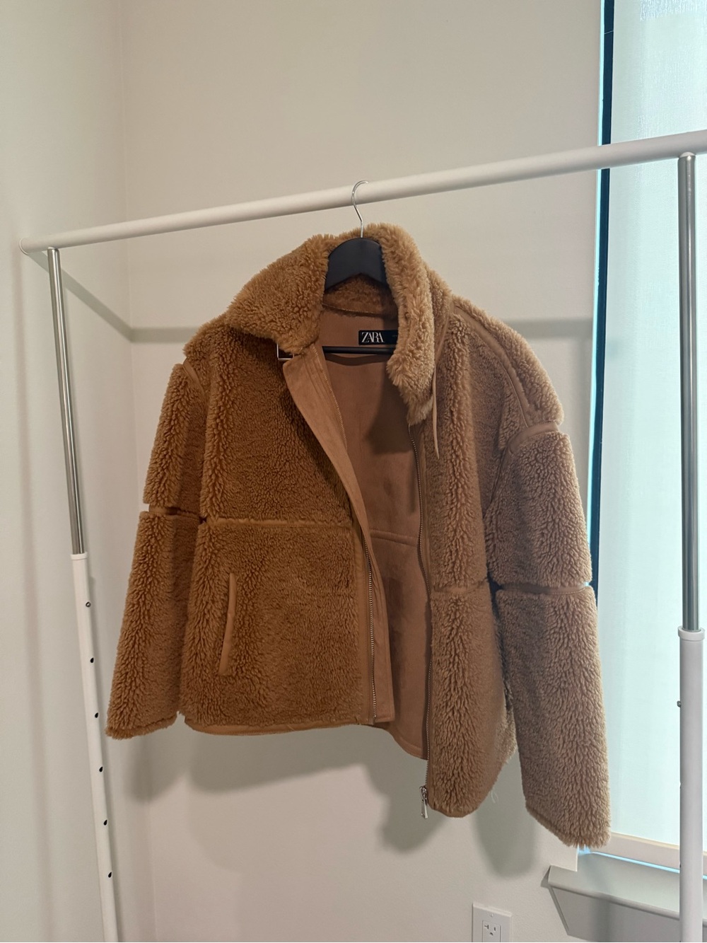 Zara Women's Teddy Faux-Shearling Jacket in Camel